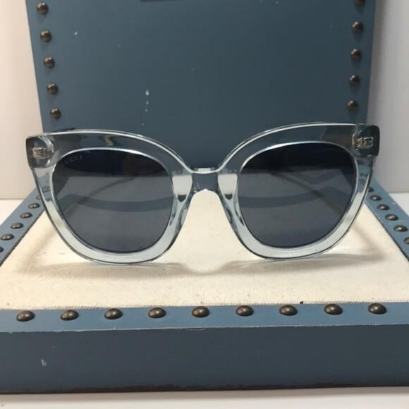 New Authentic Gucci GG0564S 003 Light Blue Cat-Eye Sunglasses Blue Lenses - Picture 9 of 13